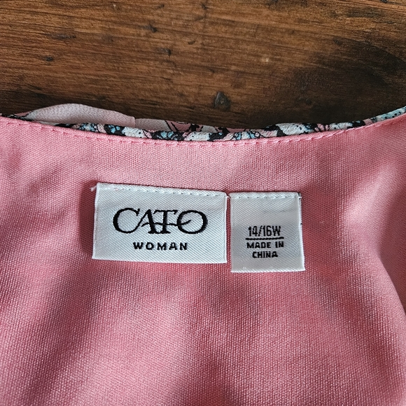 Cato Peach and Teal Boho Print Faux Wrap Style Dress with Deep V Neck - Picture 11 of 11